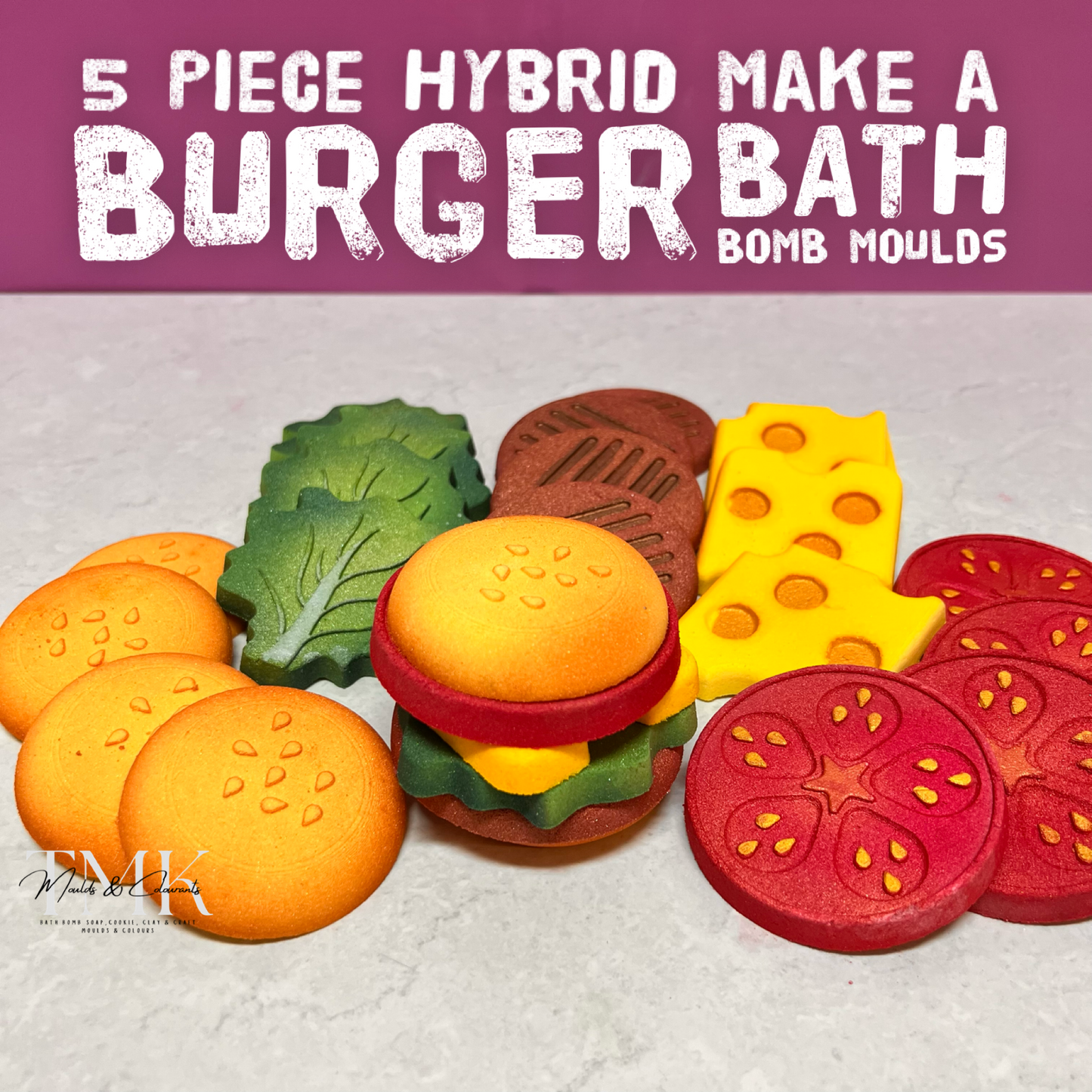 5 Piece Make a Burger Hybrid Bath Bomb Set